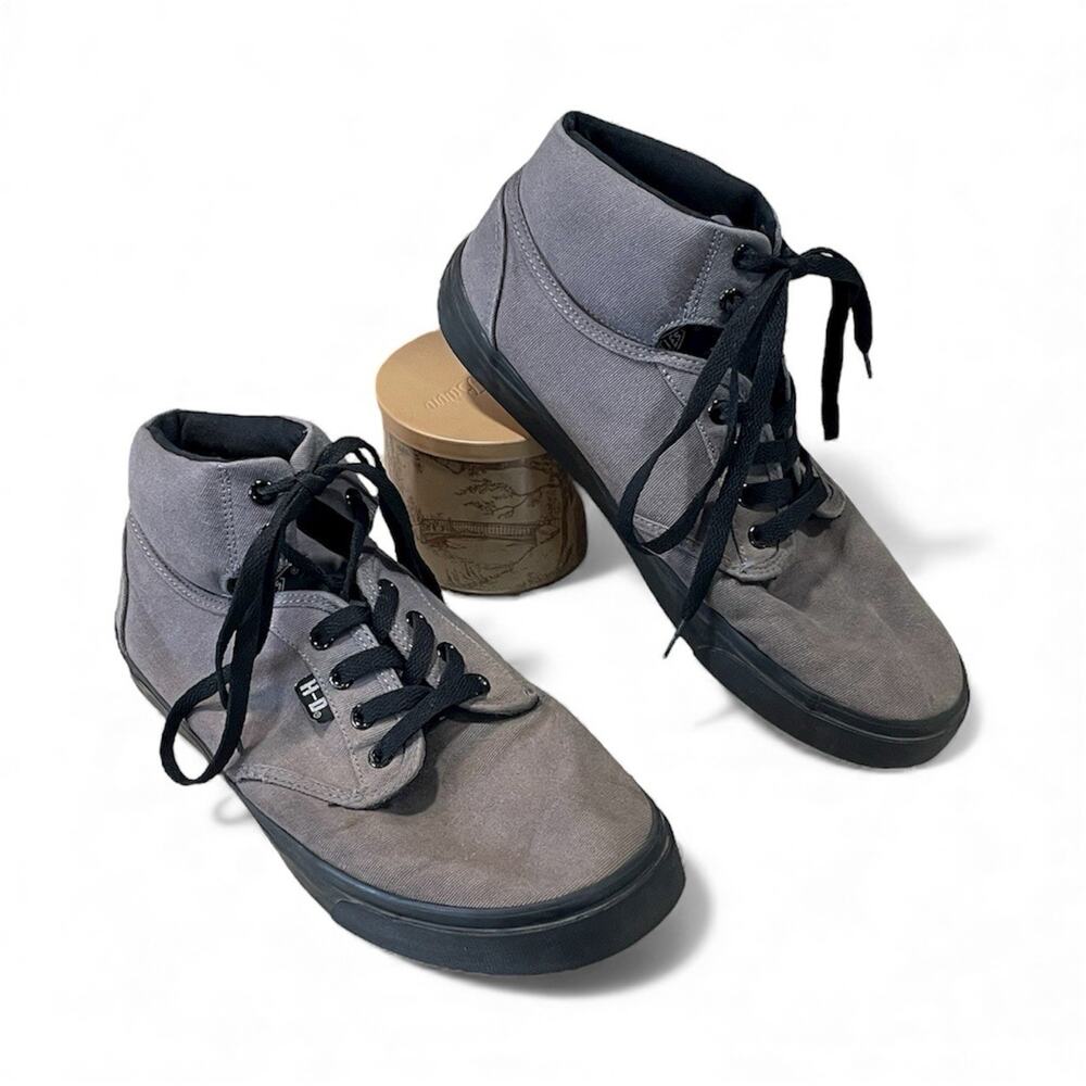 HARLEY DAVIDSON WRENFORD Mens Sz 9.5 Gray Canvas Lace Up Sneaker Shoes Moto Wear